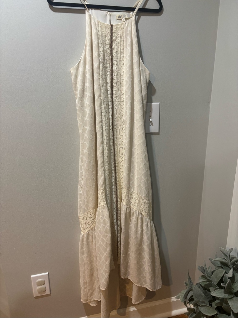 Jolt Cream Lace-Trim Halter Maxi Dress